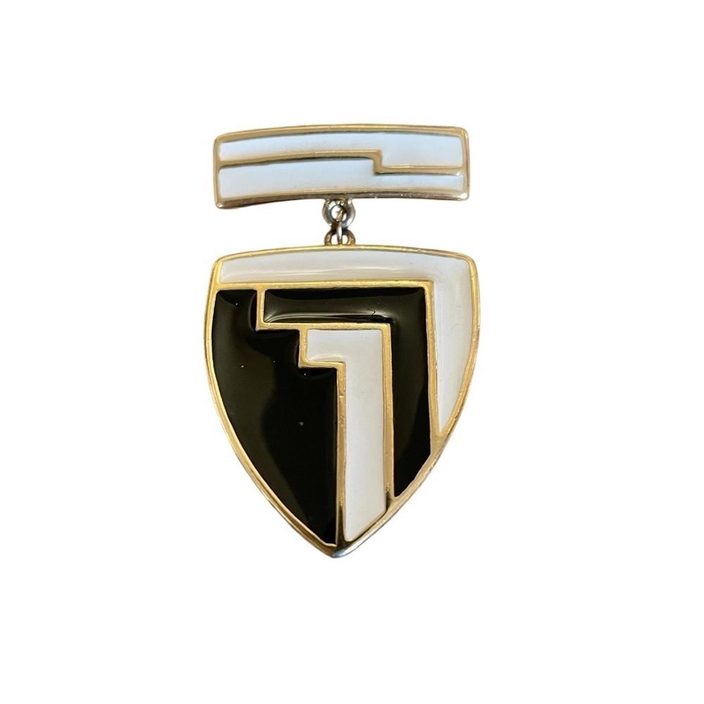 Trifari Signed Brooch Abstract Black, White and Gold Design, from the 8…